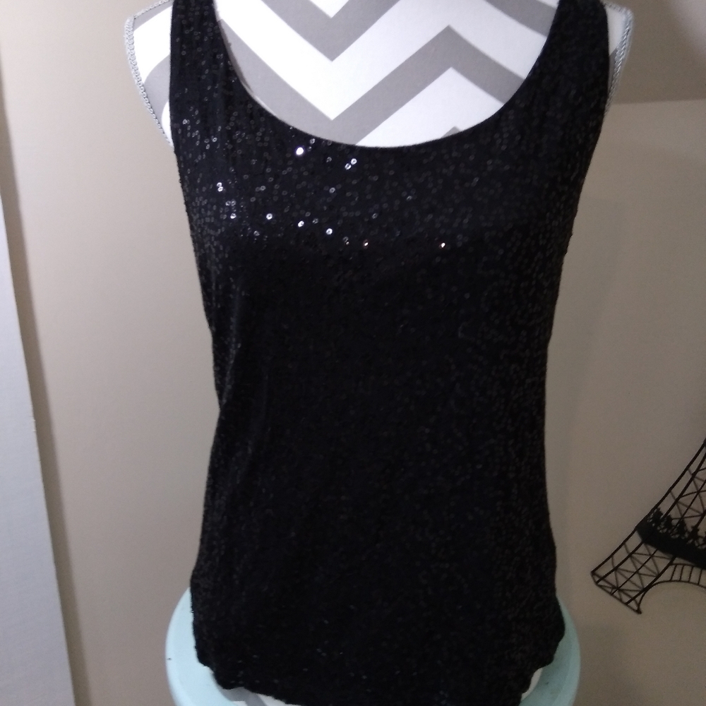 TALBOLTS SEQUIN TANK Top size M black soft